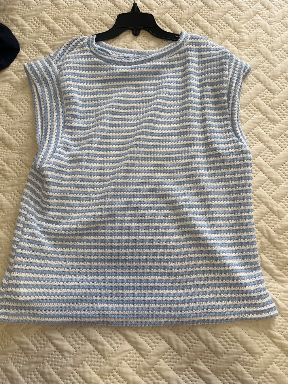 Blue and White Striped Knit Sleeveless Top